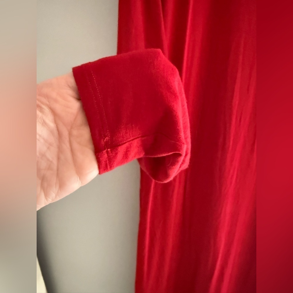 Eileen Fisher Womens Red Viscose Jersey Long Sleeve Shift Dress SX SM Stretch - Picture 4 of 8